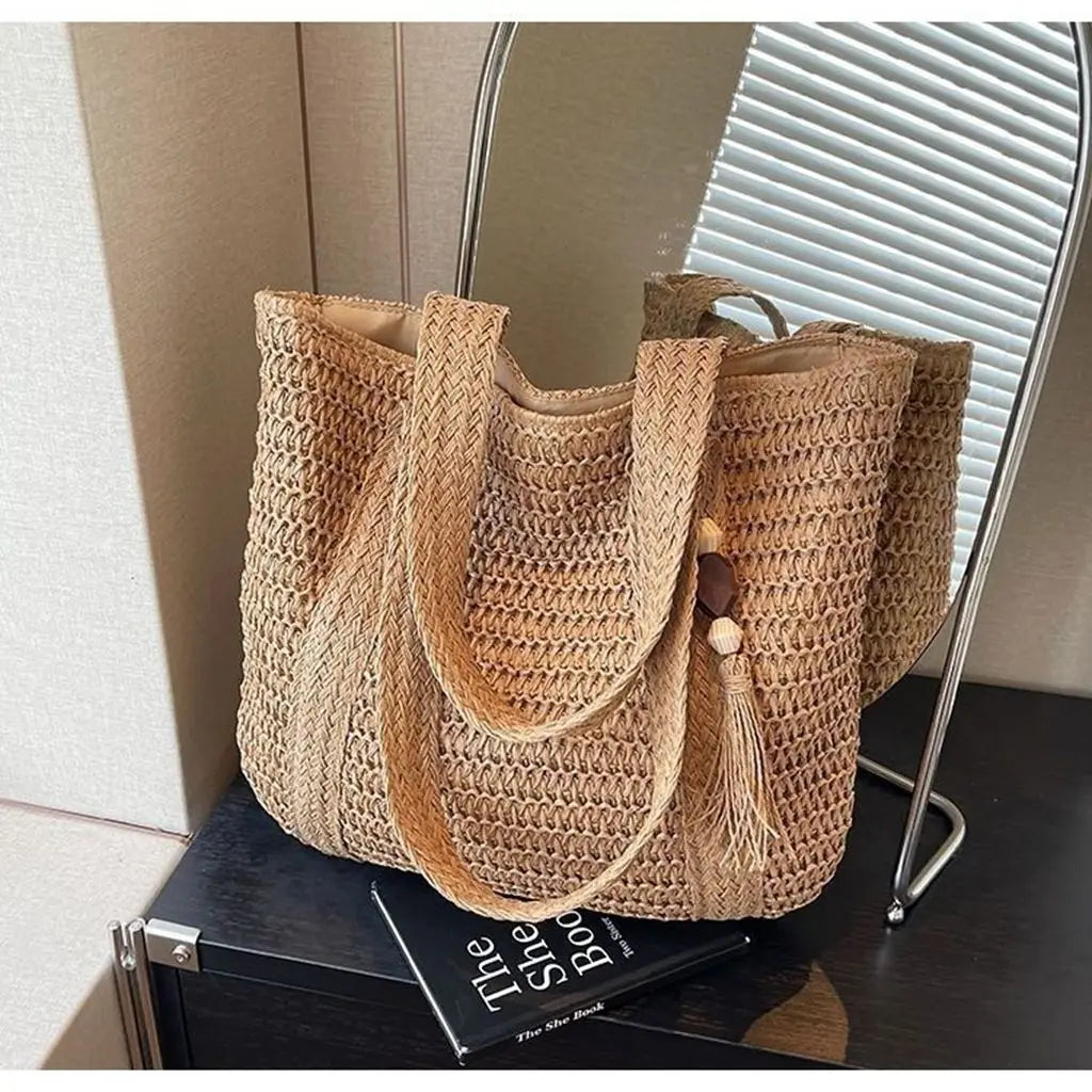 Straw Woven Shoulder Bags for Women | Summer Beach Handbag with Tassel Luxegan