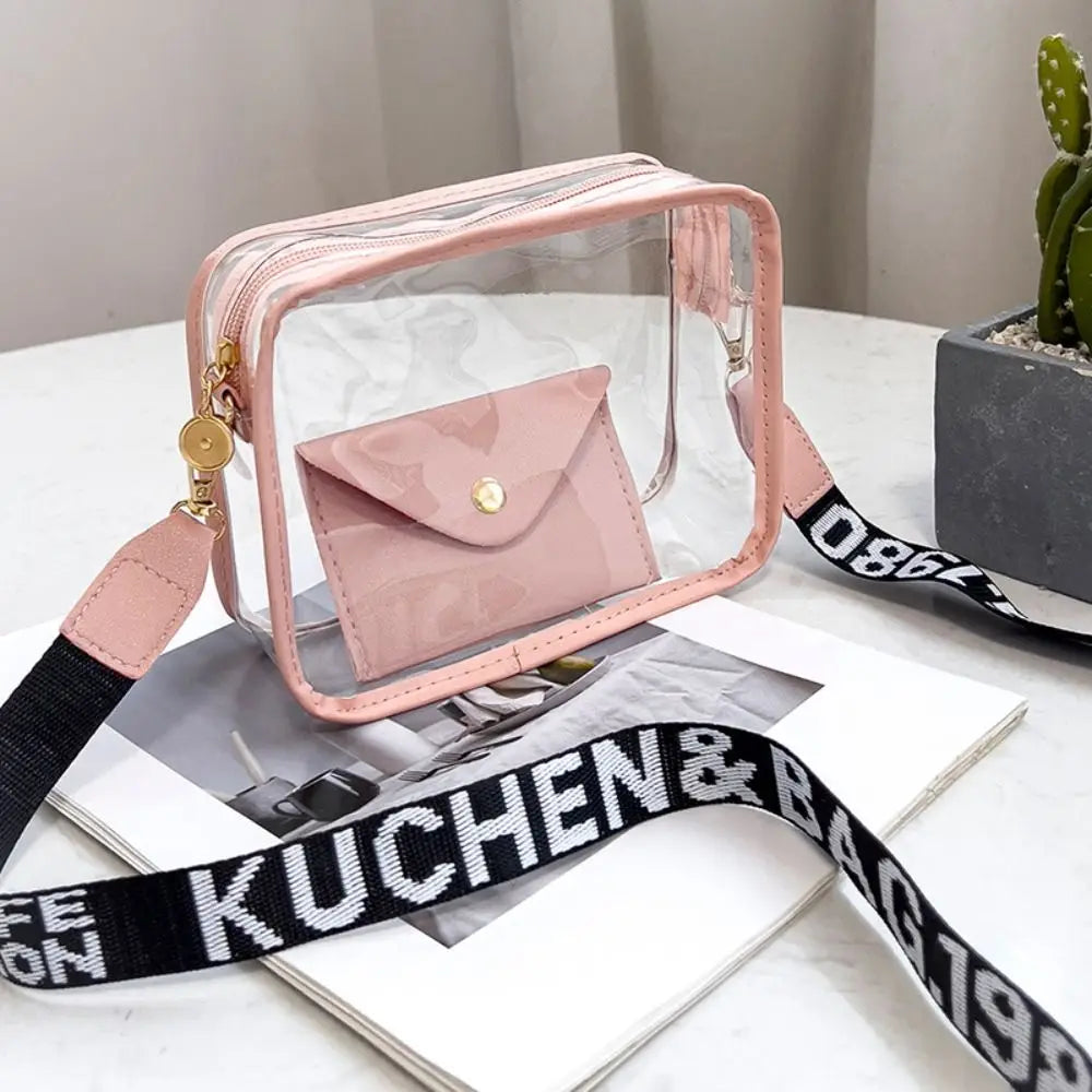 Transparent Crossbody Bag for Women | Candy Color Letter Fashion Shoulder Bag & PVC Transparent Jelly Bag (Small Square Bag) Luxegan
