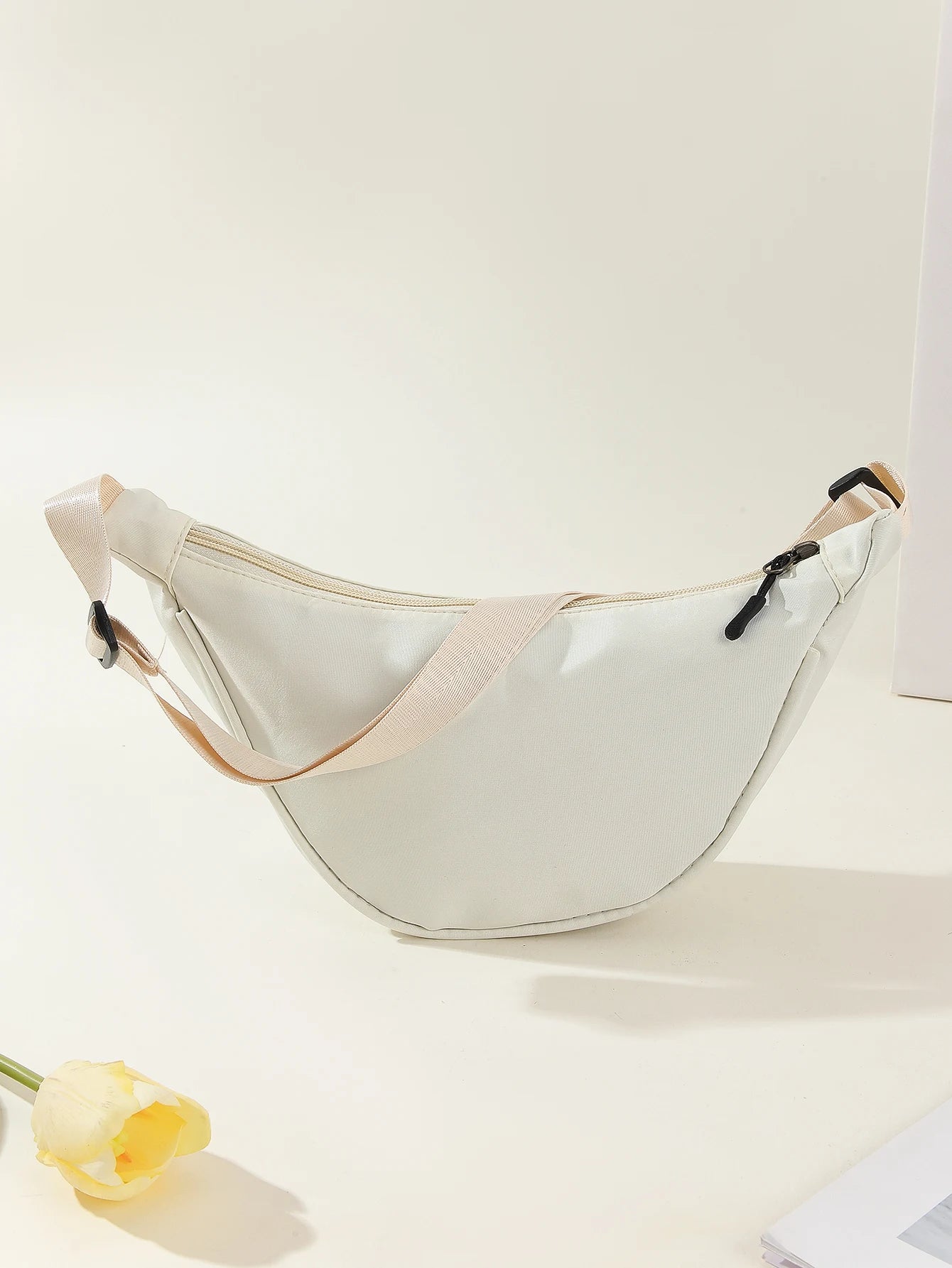 Nylon Solid Half Moon Bag | Soft Preppy Style Casual Shoulder & Crossbody Satchel Luxegan