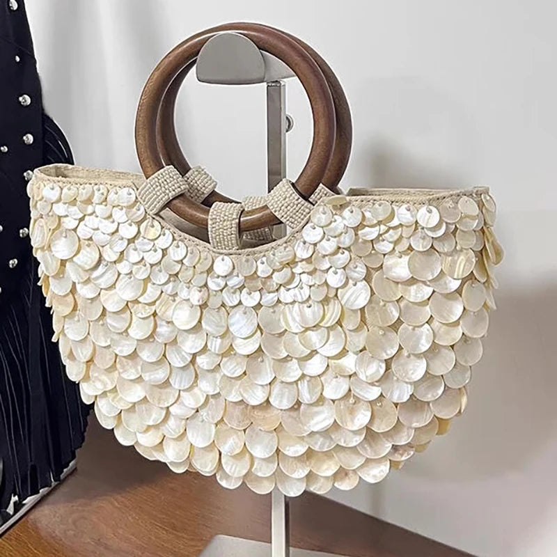 Pure Handmade Natural Shell Bag | New Niche Design Summer Vacation Beach Bag & French Heavy Industry Fashion Ladies Handbag Luxegan