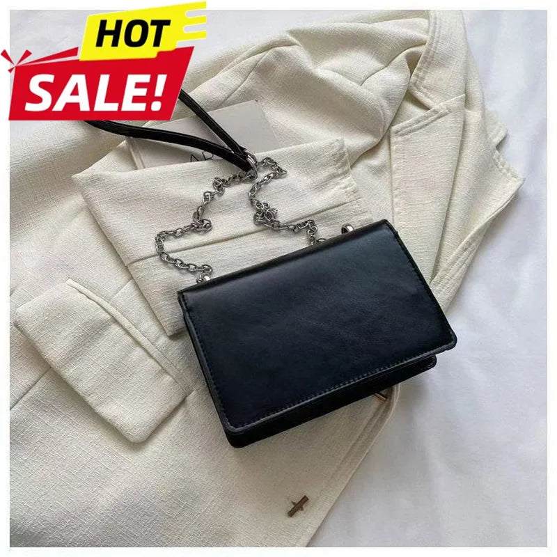 Urban Minimalist Chain Handbag | Sophisticated "Small Square" Silhouette | Elegant Snap-Secure Flap Crossbody | "Dignified" High-Performance Vegan Leather Accessory for Radiant Versatile Styling Luxegan