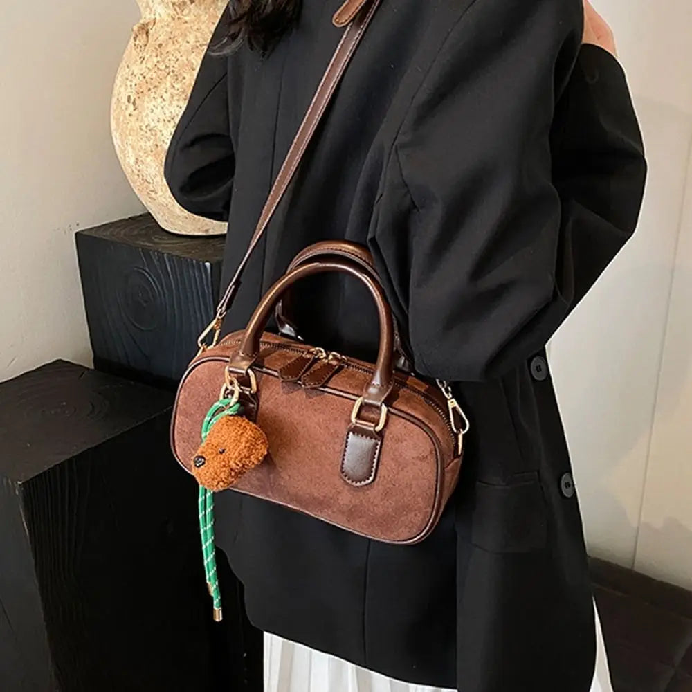 Women’s Fashion PU Leather Bowling Bag | Sophisticated Korean Style Small Square Bag | Large Capacity Solid Color Handbag | Chic Minimalist Shoulder Bag for Daily Shopping Luxegan
