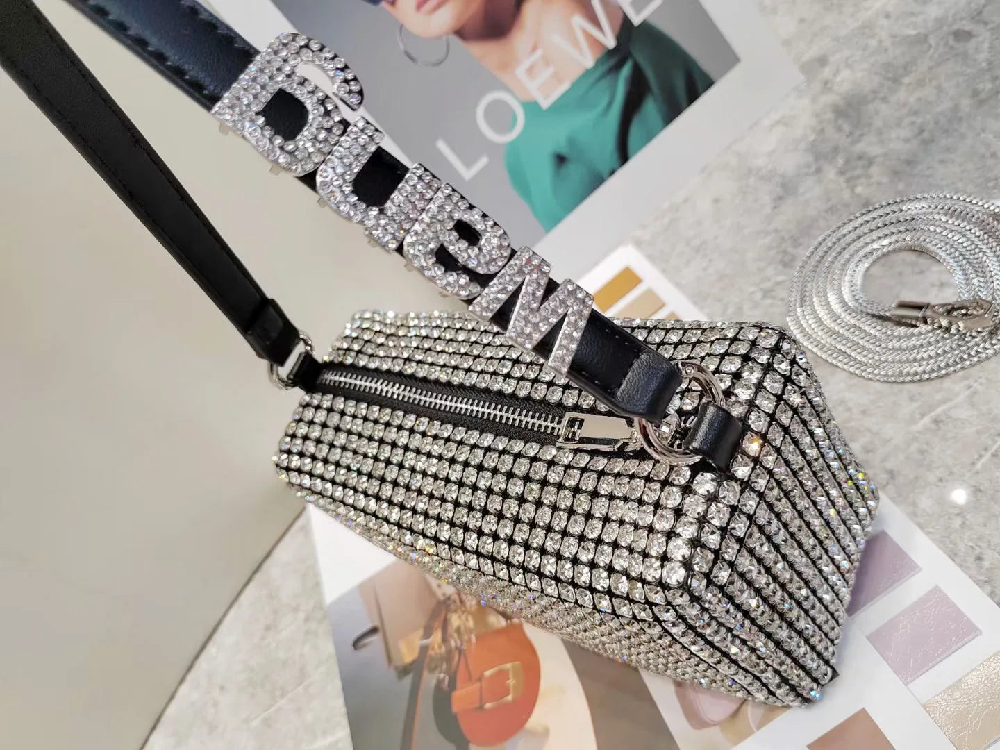 Super A Rhinestone Light Luxury Bag | Women's Summer High-End Texture Messenger & Portable Dinner Bag (Shiny Full Diamond Crossbody) Luxegan