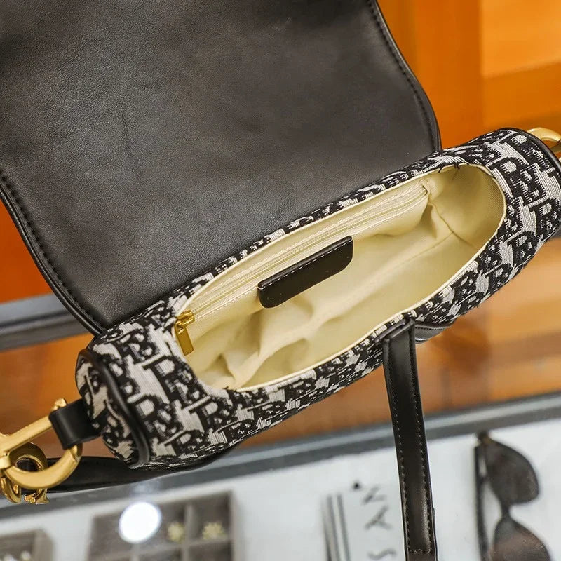 Canvas Letter-Print Saddle Crossbody | Soft Large Capacity Underarm Bag Luxegan