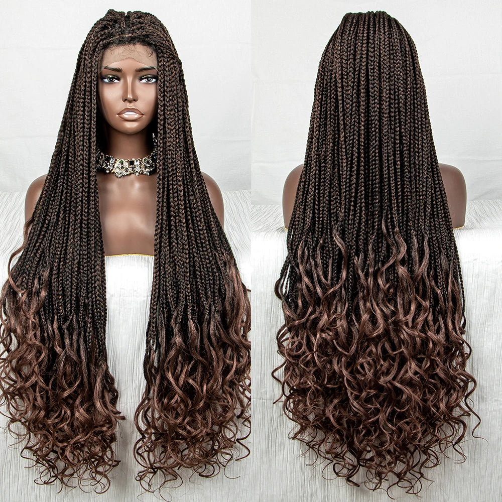 36" Blue Knotless Box Braids Lace Front Wig | Baby Hair | Crochet Braids | Black Women