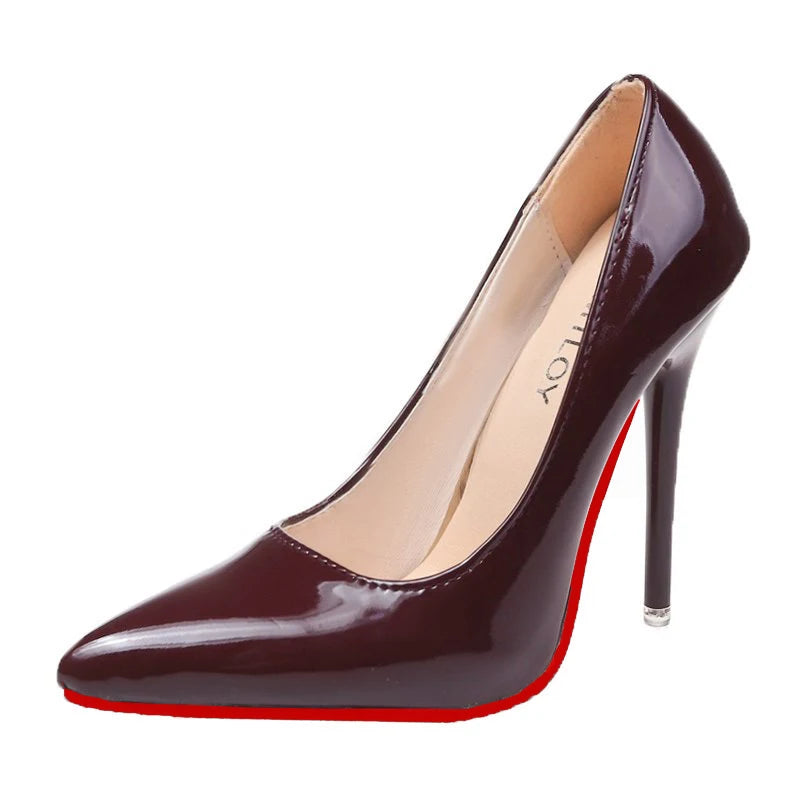 Sexy 12cm Stiletto Pumps | Sophisticated Patent Leather Pointed Toe | Elegant "Super High" Red Dress Heels | "Dignified" Big Size 35–50 Handmade Shoes for Radiant Versatile Styling Luxegan