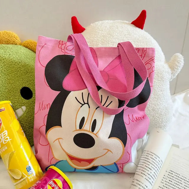 Disney Cartoon Mickey Shoulder Bag Handbag | Leisure Large Capacity Canvas Tote | Multifunction Simple Shopping Bag (Square Shape) Luxegan