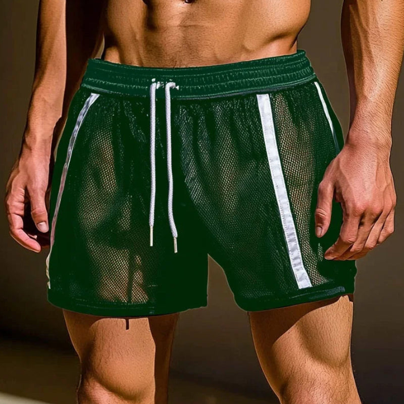 Men’s Mesh Patchwork Drawstring Shorts | Sophisticated "Transparent" Streetwear Silhouette | Elegant Loose Summer Vacation Bottoms | "Dignified" High-Performance Mesh Shorts for Radiant Versatile Styling
