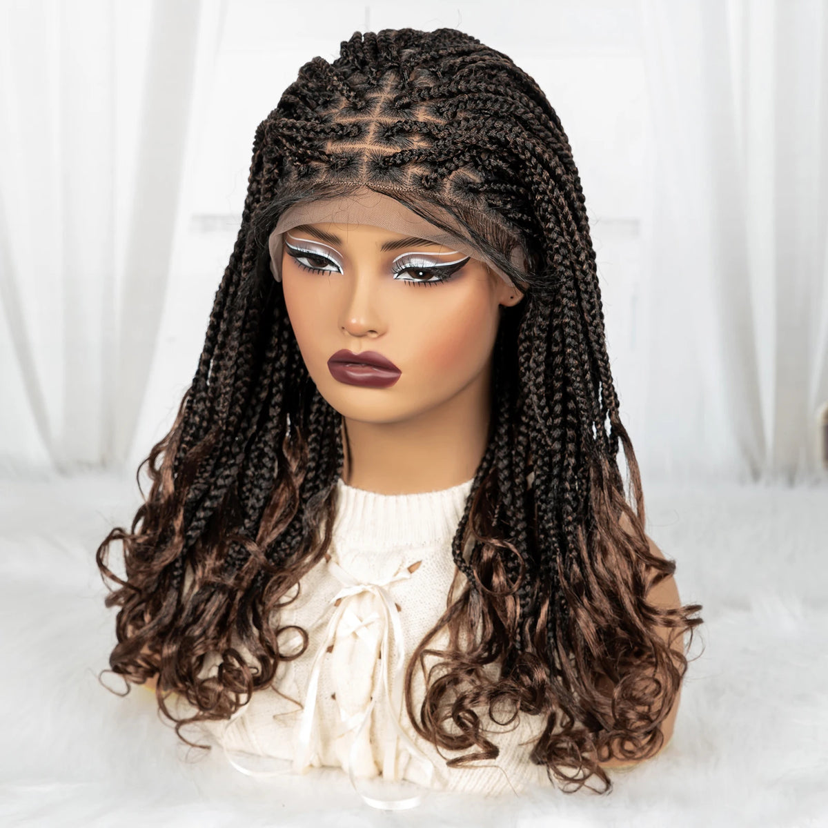 20 Inch Knotless Box Braids Wig | 9x6 Lace Front | Curly Ends