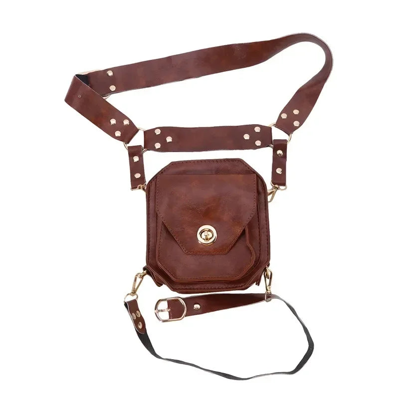 Punk Retro PU Square Waist Bag | Casual Small Square Hip Packs for Women (Multi-function Outdoor Leg Phone Pouch & Crossbody) Luxegan