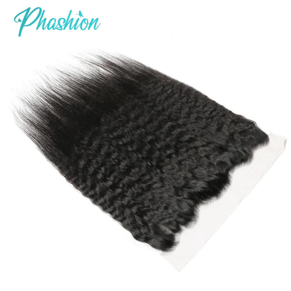 Phashion 13x4 Kinky Straight Lace Frontal Pre Plucked With Baby Hair HD Transparent Yaki 4x4 Closure Remy Human Hair For Women