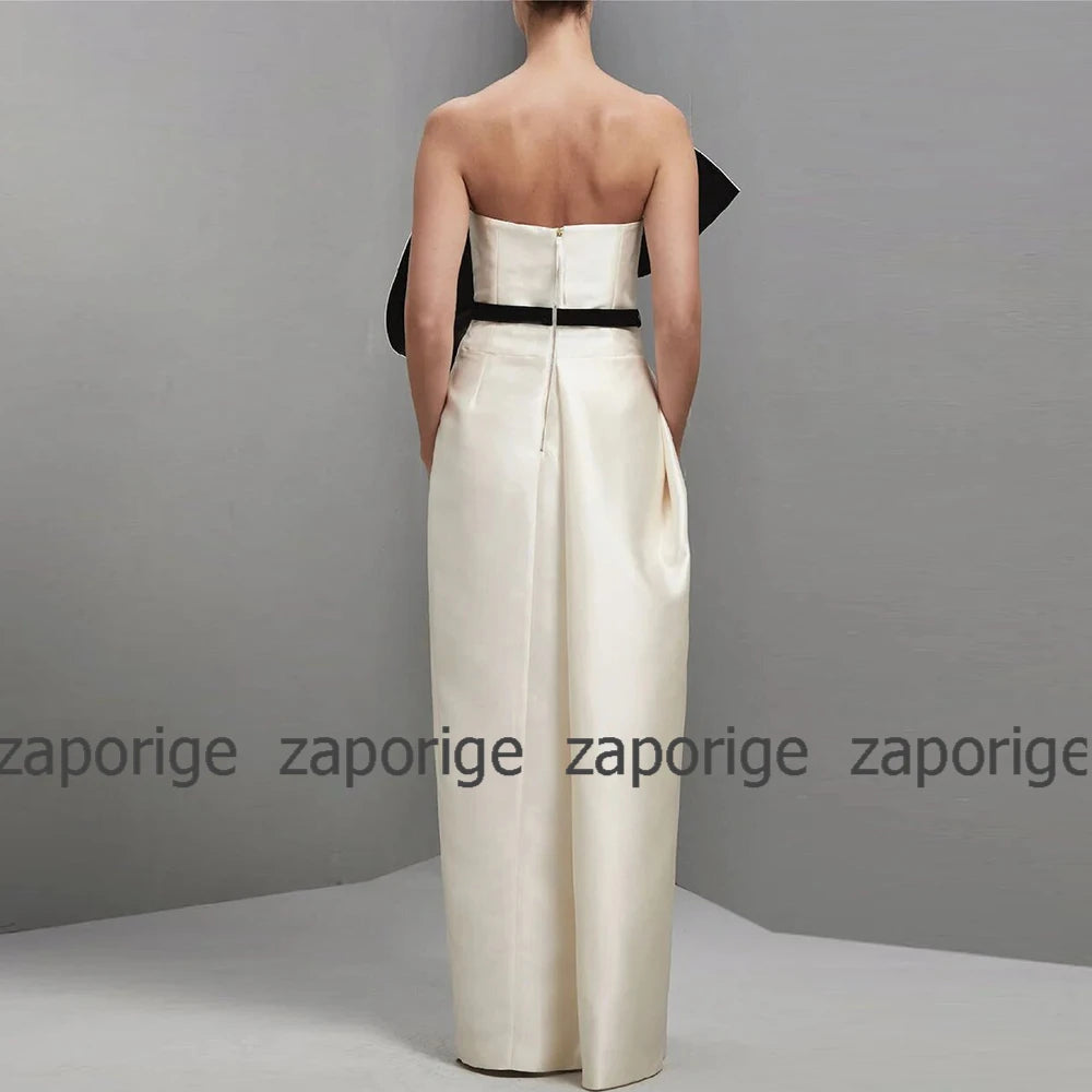 Graduation Gowns Elegant Ivory Satin Ruffles Belt Bespoke Occasion Gown Column&Sheath Strapless Long Dresses Evening Dress