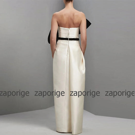 Vestidos de graduación, elegantes, de satén marfil, con volantes, cinturón, vestido a medida para ocasiones, corte recto y ajustado, sin tirantes, vestidos largos de noche