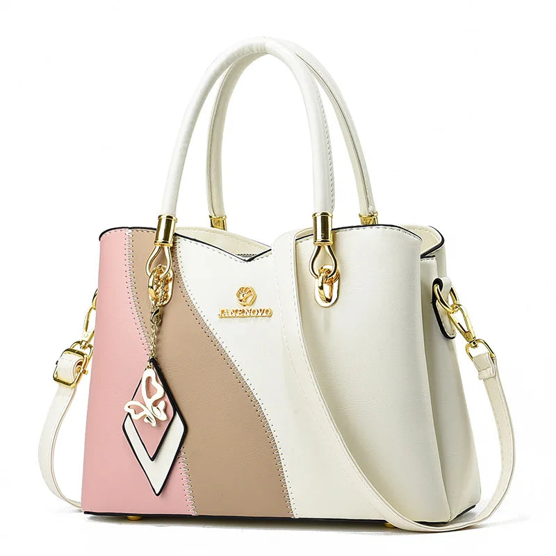 Fashion Contrasting Handbag | Large Capacity Temperament Elegant Mother Bag & Middle-Aged Shoulder Bag Luxegan