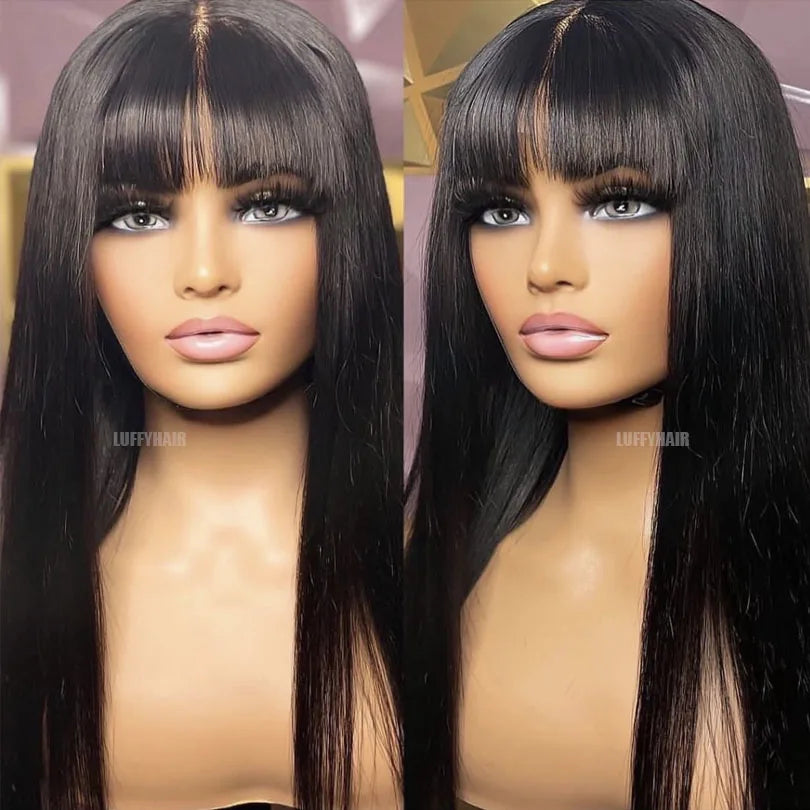 Silk Top Full Lace Human Hair Wig | Sophisticated 5x4.5 Silk Base Straight Hair | Elegant "Brazilian Remy" 18–24 Inch Length | "Dignified" Pre-Plucked Wig with Fringe for Radiant Versatile Styling Luxegan