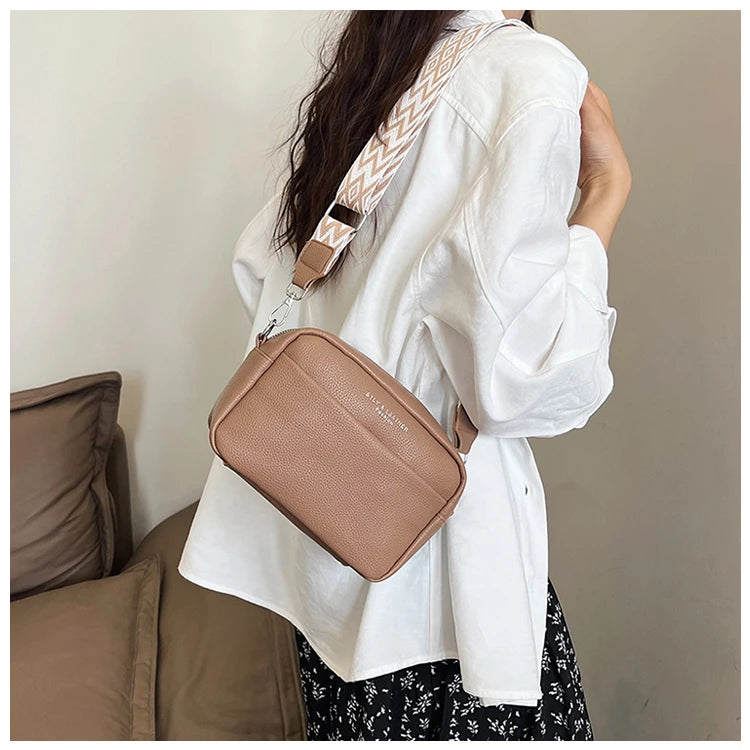 Wide-Strap Crossbody Bag | Casual Solid Color Satchel Luxegan