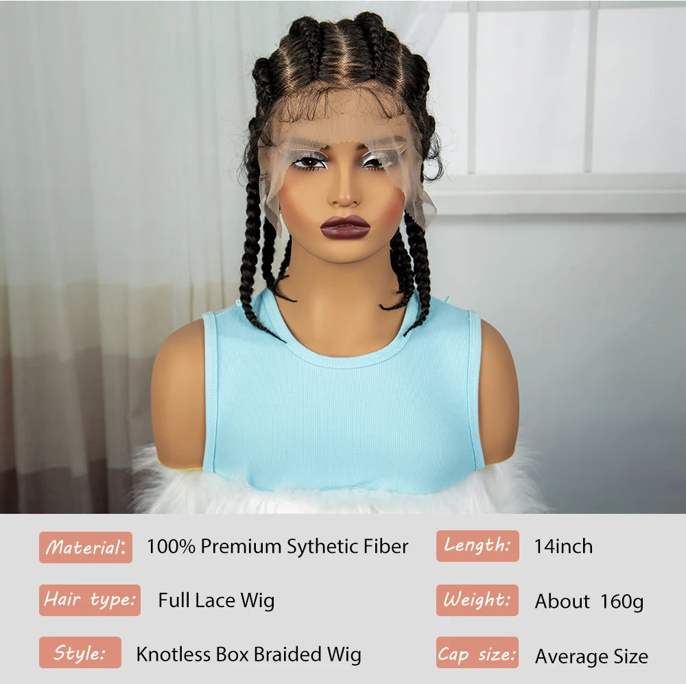  14" Short Knotless Cornrow Braids Wig | Transparent Full Lace Bob Luxegan