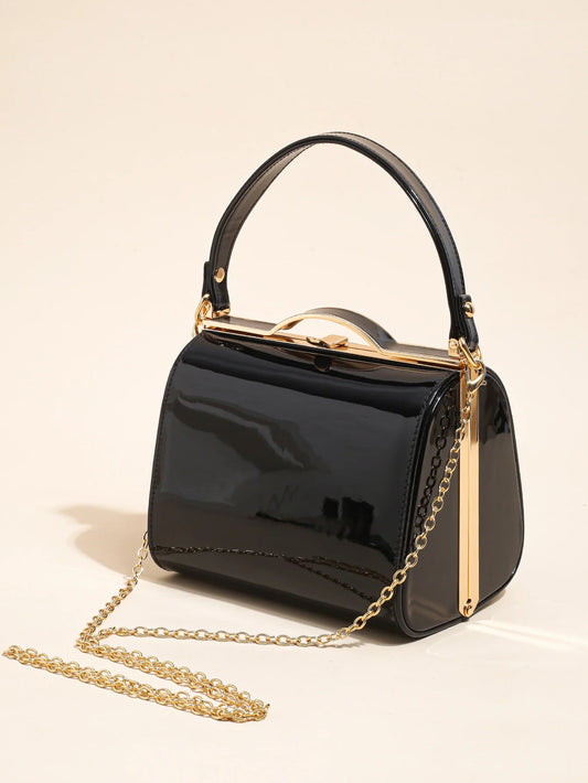 Pearlescent Patent Leather Hard Shell Clutch | Simple Handheld Dinner Bag Luxegan