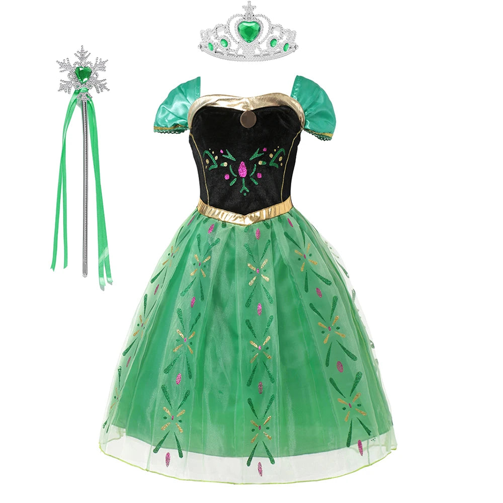 Girls' Full-Print Princess Birthday Party Gown | Fancy Shoulderless Carnival Costume for Kids | European Style Ankle-Length Summer A-Line Dress Luxegan