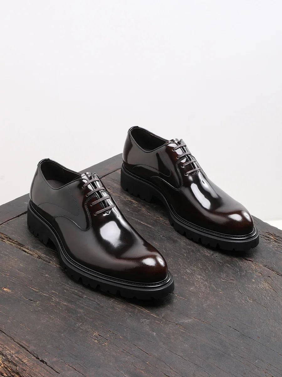 New Men's Formal Oxford Shoes | Sophisticated Rubbed Skin First Layer Cowhide Footwear | Elegant "Mid Heel" Silhouette | "Dignified" Height-Increasing Leather Shoes for Radiant Versatile Office & Career Styling Luxegan