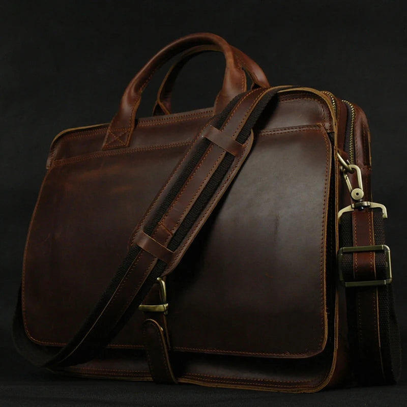 Luxury Genuine Leather Men's Briefcase | Sophisticated "Bull Leather" Silhouette | 15-inch Laptop Portfolio & Messenger Bag | "Dignified" High-Performance M019 Document Bag for Radiant Versatile Styling Luxegan