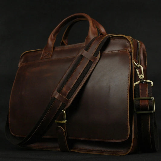 Luxury Genuine Leather Men's Briefcase | Sophisticated "Bull Leather" Silhouette | 15-inch Laptop Portfolio & Messenger Bag | "Dignified" High-Performance M019 Document Bag for Radiant Versatile Styling Luxegan
