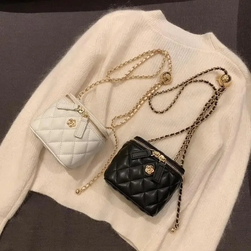 New Mini Shoulder Bag | Camellia Lingge Chain Box Small Bag for Women (Shoulder Bag & Crossbody Bag) Luxegan