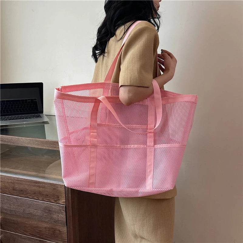 Portable Mesh Beach & Travel Tote | Soft Large Capacity Organizer Luxegan