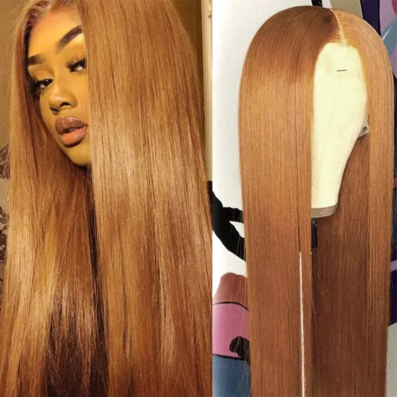 Dark Brown & Ginger Blonde Straight Wig | 13x4 Transparent Lace Front Peruvian Human Hair (Pre-Plucked) Luxegan