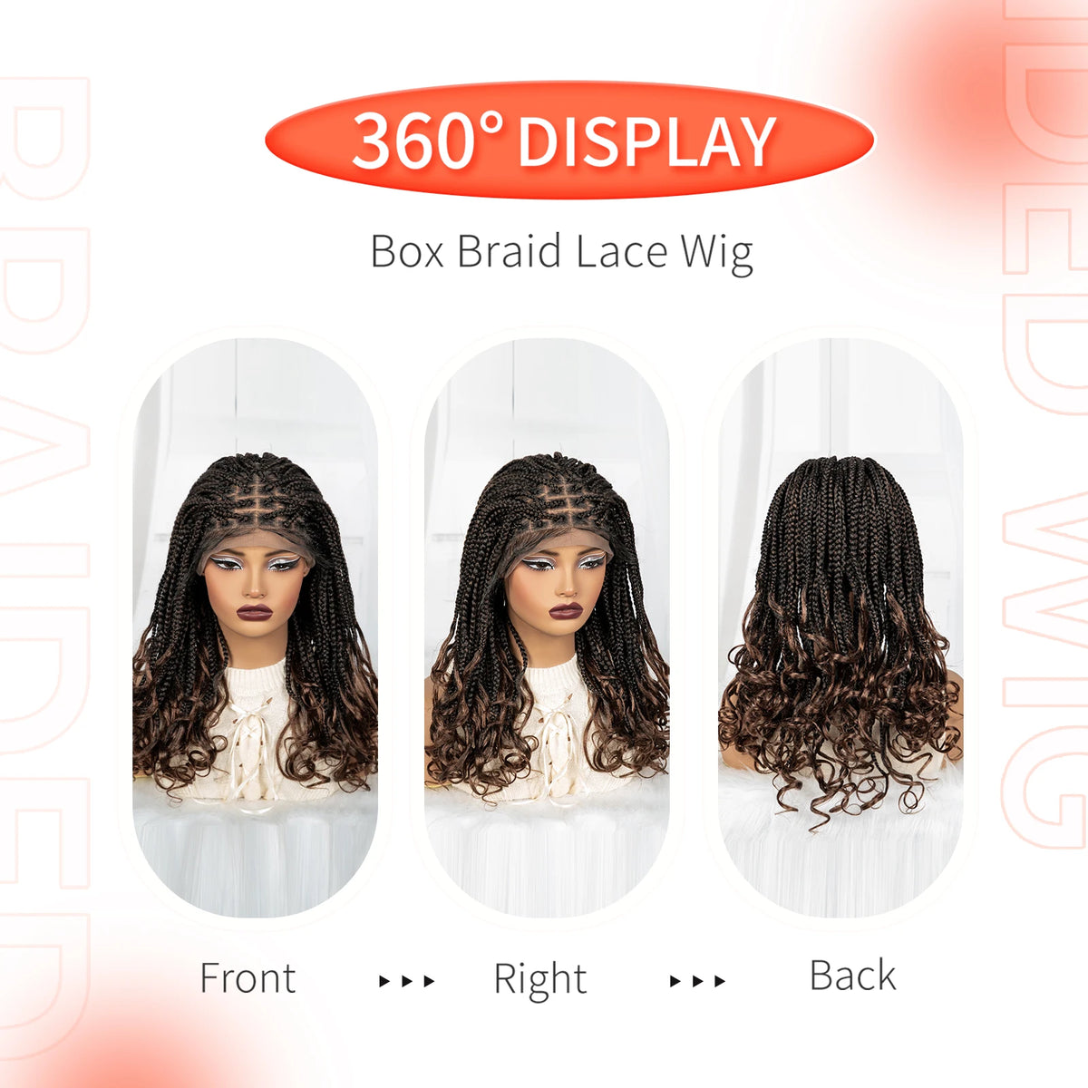 20 Inch Knotless Box Braids Wig | 9x6 Lace Front | Curly Ends