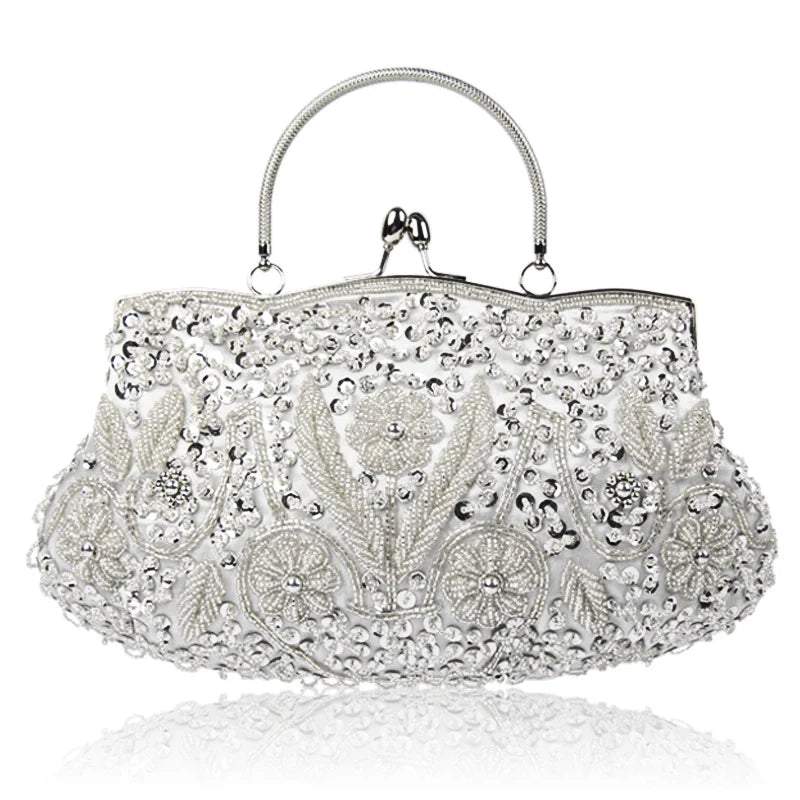 Women’s Retro Beaded Evening Banquet Handbag | Geometric Embroidered Bridal Clutch Purse | Sophisticated Acrylic Hard-Shell Crossbody Bag | Elegant Wedding & Party Satchel with Chain Strap Luxegan