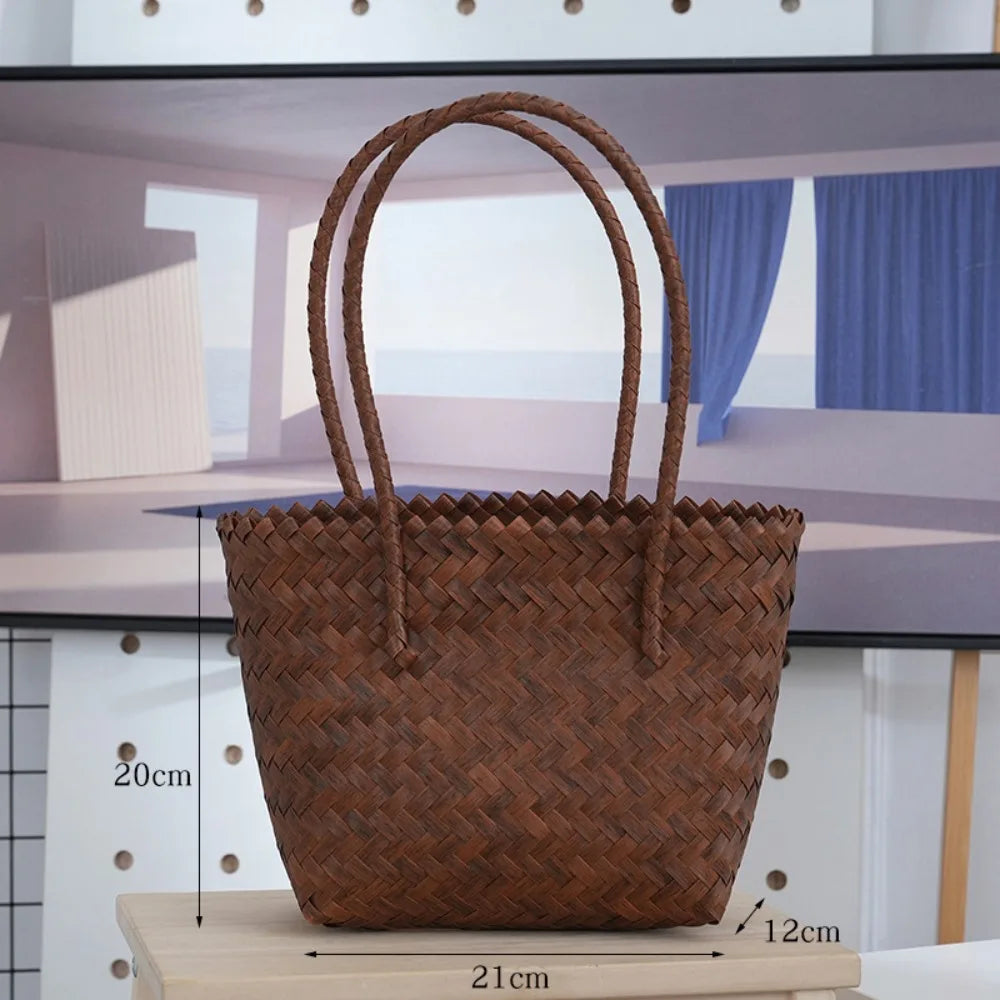 Women's Woven Large Capacity Bamboo Handle Handbags | Crochet Bag & Casual Female Shopping Tote (Vacation Beach Bag) Luxegan