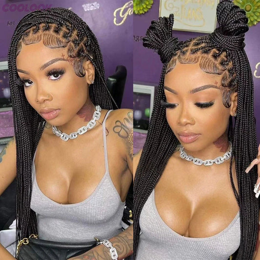 36 Inch Knotless Box Braids Cornrow Wig | 360 Full Lace | Square Parts