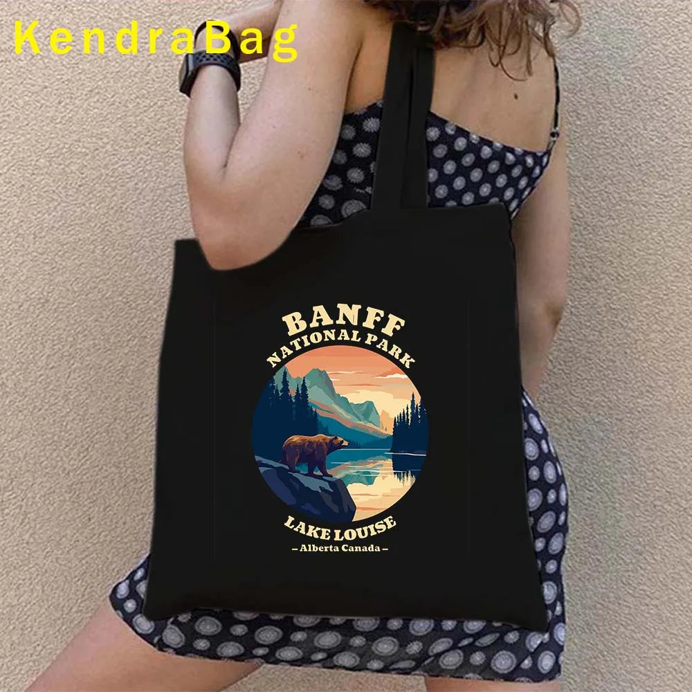 Canadian City Landscape Cotton Canvas Tote Bag | Happy Canada Day Tourist Gift | Reusable Eco-Friendly Shoulder Handbag (Women) Luxegan