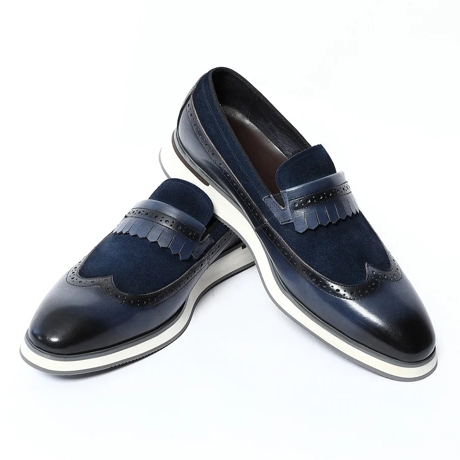 Many Colors Classy Men's Genuine Leather Tassel Loafers | Cow Suede Wingtip Brogue Casual Business Flats Luxegan