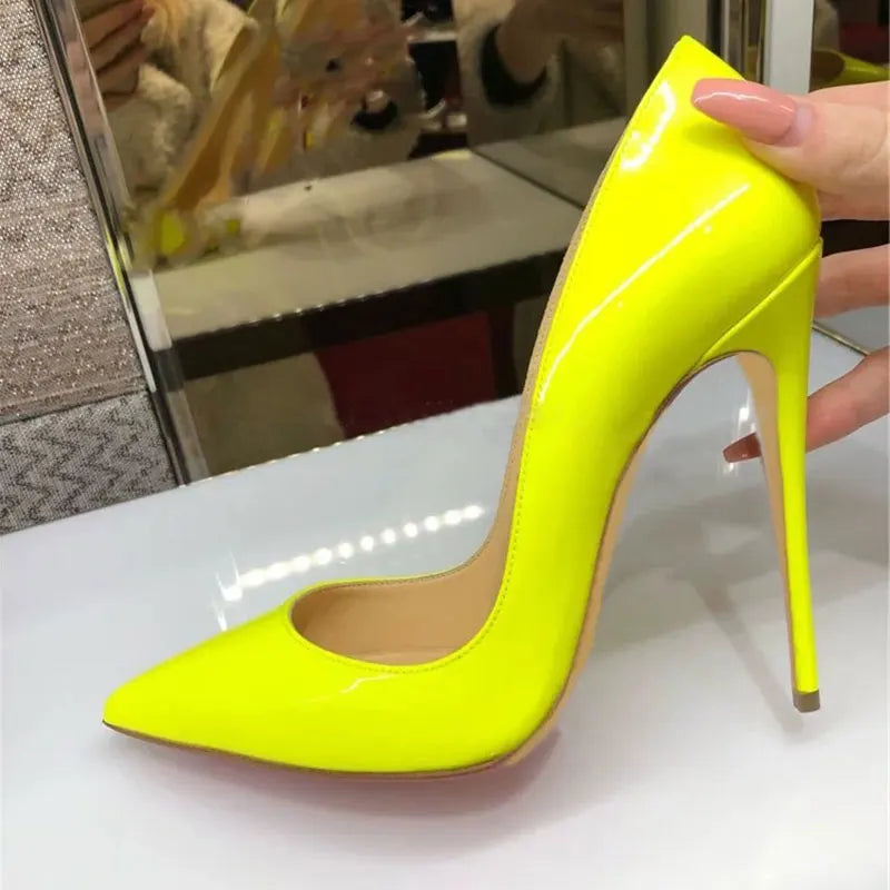 Solid Basic Patent Pointed Toe Stilettos | Sophisticated 8cm/10cm/12cm High Heel Pumps | Elegant "Handmade Patent Leather" Silhouette | "Dignified" Sexy Wedding & Party Shoes for Radiant Versatile Styling Luxegan
