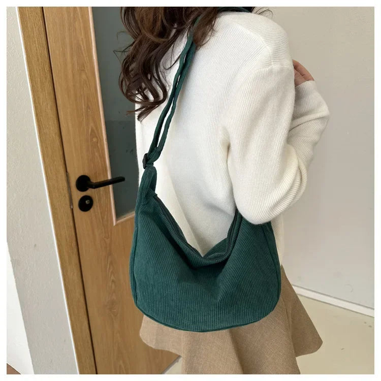 Corduroy "Lazy Wind" Dumpling Bag | Japanese Literary & Korean Casual Handbag Luxegan