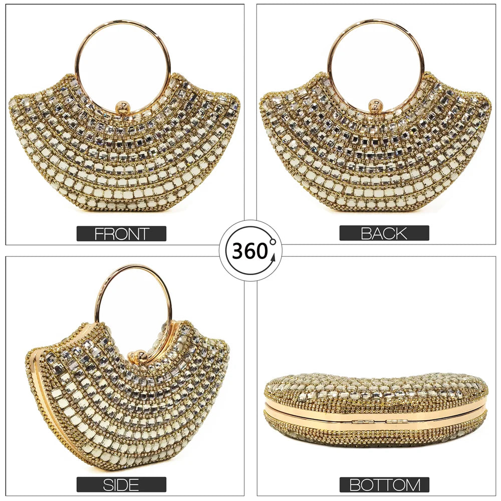 Women's Rhinestone Evening Clutch | Shoulder Chain & Full Diamond Design Handbag Luxegan