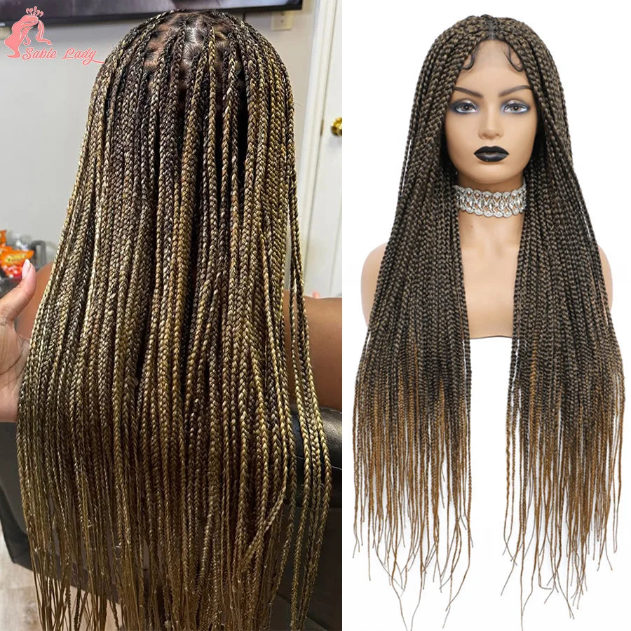 36 Inch Goddess Knotless Box Braids Cornrow Wig | 360 Full Lace