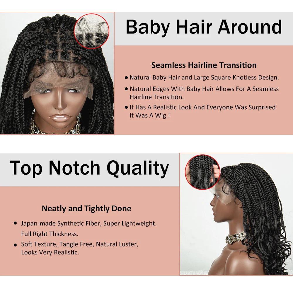 20 Inch Knotless Box Braids Wig | 9x6 Lace Front | Curly Ends