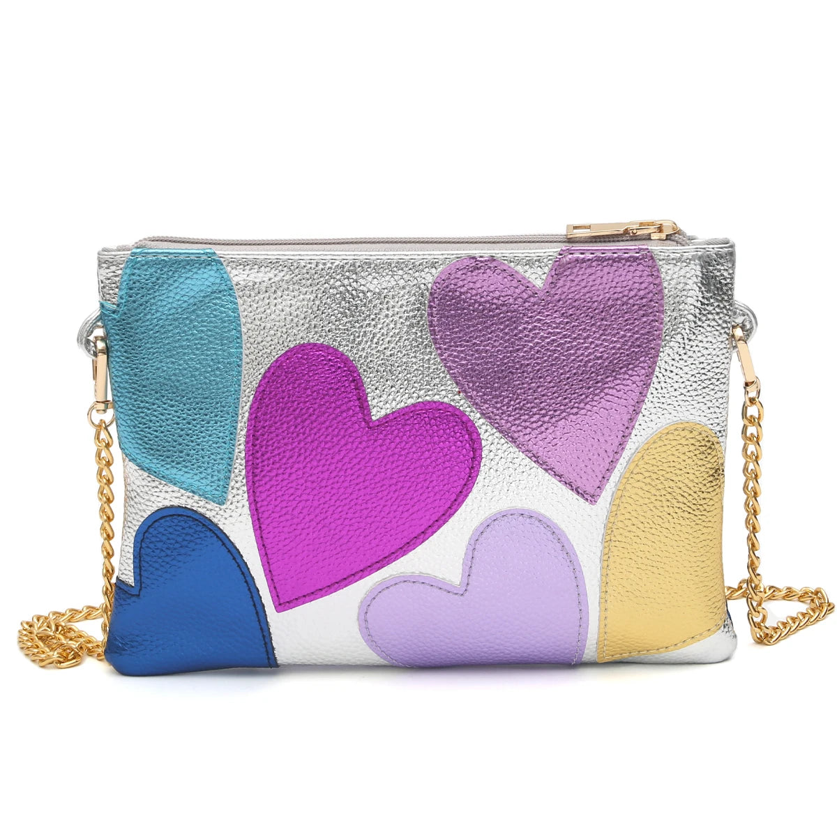 Metallic Hearts Clutch | Luxury Crossbody & Shoulder Bag Luxegan