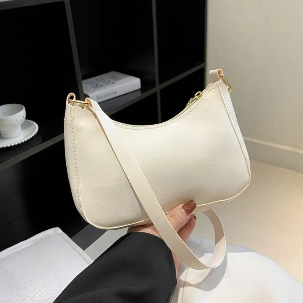 Women's Fashion Retro Underarm Bag | Sophisticated Solid Color PU Leather Shoulder Bag | Elegant Casual Hobo Handbag | Luxury Minimalist "Dignified" Crescent Purse for Modern Commuting Luxegan