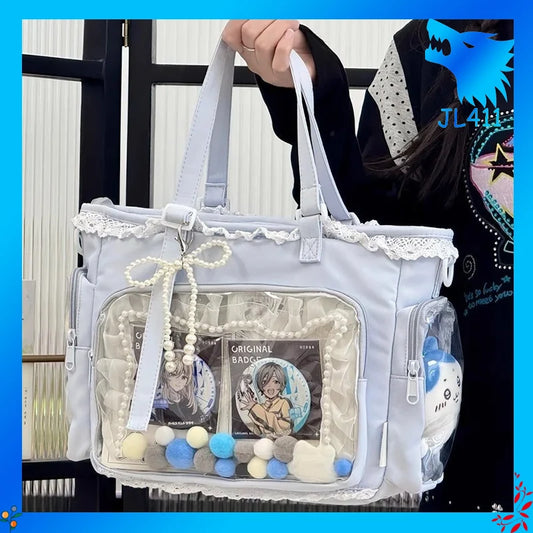 Japanese "Large Appetite" Ballet Girl Ita Bag | Two-Dimension Anime Transparent Display Messenger | Unisex Canvas Single Shoulder Crossbody Bag | Large Capacity DIY Gift Handbag Luxegan