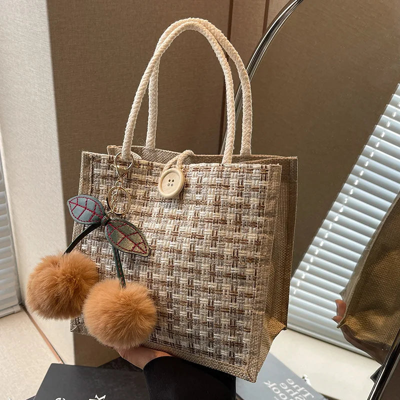 Retro Braided Jute Tote Bag | Large Capacity Shopping & Beach Bag Luxegan