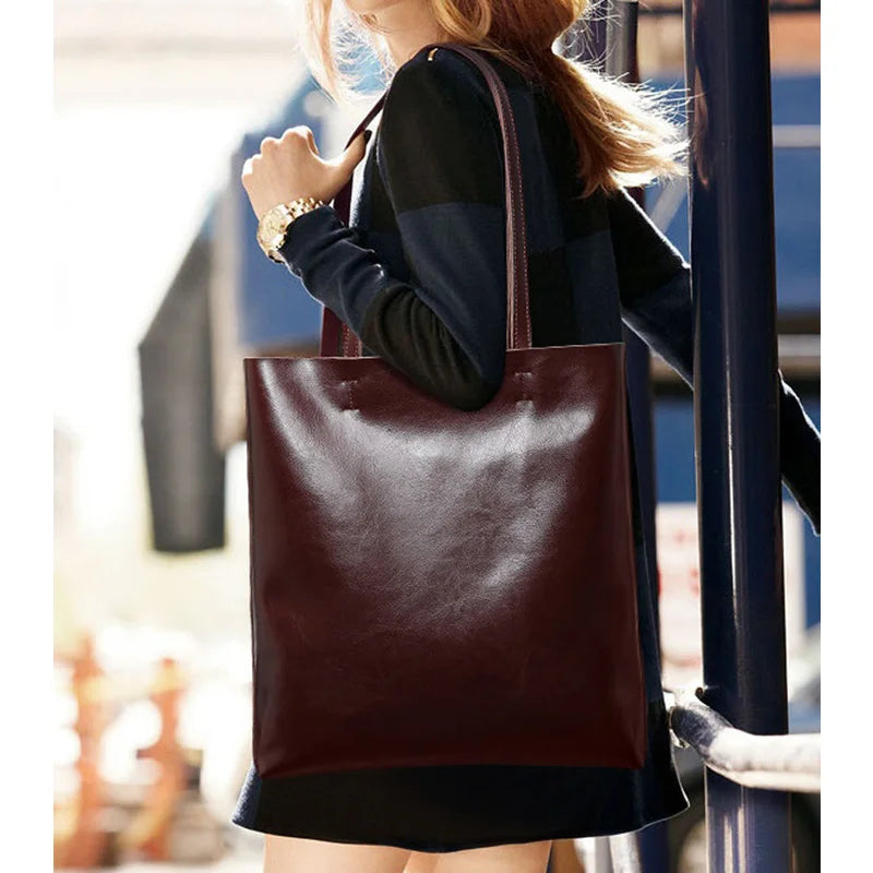 Real Genuine Leather Women's Shoulder Bags | Large Capacity Female Fashion Office Retro Handbag (Cow Leather, Big Bags for Women) Luxegan