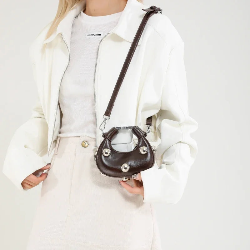 Retro Versatile Ladies Mini Handbag | Women's Big Rivet Personality Luxury Designer Crossbody Bags & Streetwear Shoulder Bag Luxegan