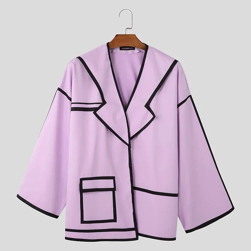 Patchwork Lines Personality Blazer | Sophisticated Splicing Design Suit Coat | Elegant "Loose Fit" Spring and Summer Outerwear | "Dignified" Solid Long-Sleeved Blazer for Radiant Versatile Styling Luxegan