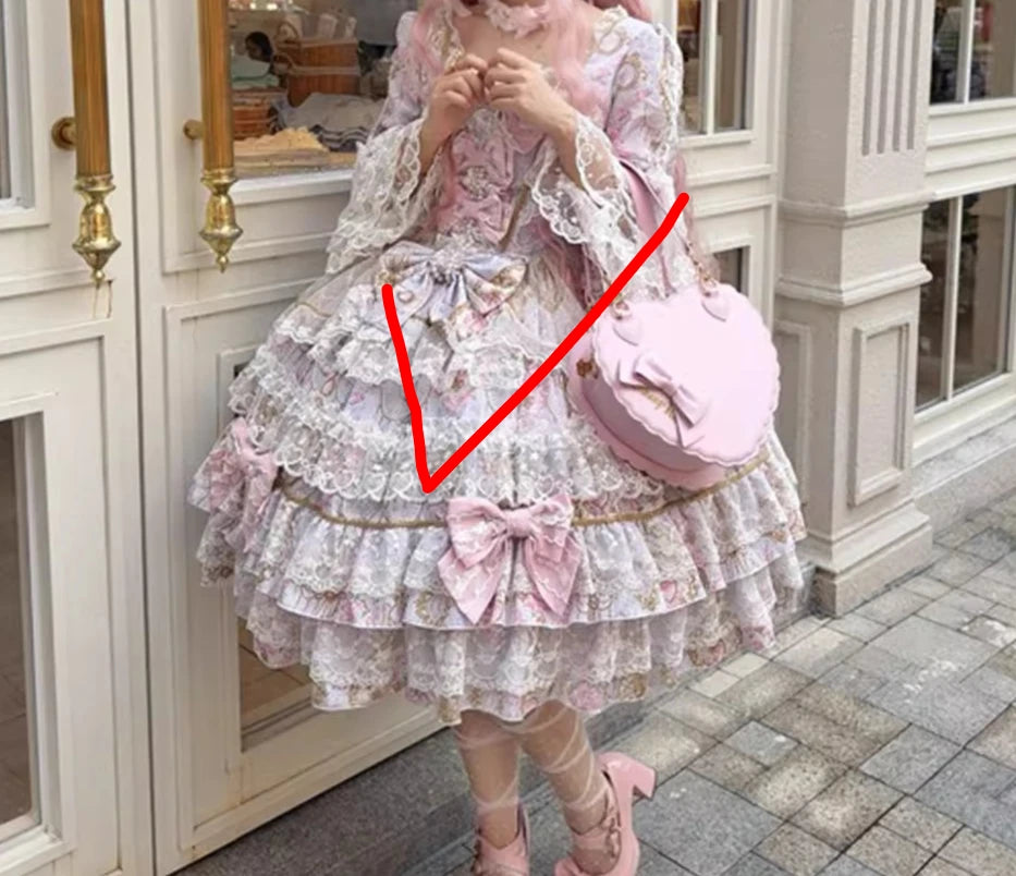 Women's Original Design Sweet Long Sleeve OP Dress | Super Fairy Cute Bow Birthday Party Gown | Elegant Square Collar Slim Fit Princess Dress | Premium Tatting Non-Stretch A-Line Lolita Vestido Luxegan