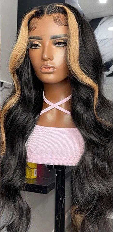 Ombre Highlight 1B/27 Body Wave Wig | Sophisticated 13x4 HD Transparent Lace Frontal | Elegant Honey Blonde Brazilian Human Hair | "Dignified" 26–42 Inch Pre-Plucked Remy Hair for Radiant Versatile Styling Luxegan