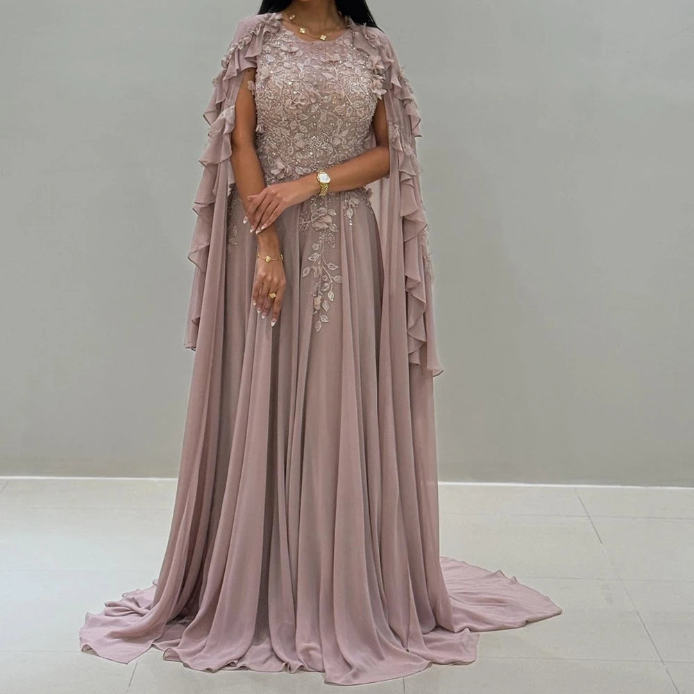 Trumpet/Mermaid O-Neck Sleeveless Crystal, Flower, Lace, Draped, Sequined & Ruched Detail Floor-Length Chiffon Prom Gown – Built-In Bra, Customisable Fit Luxegan